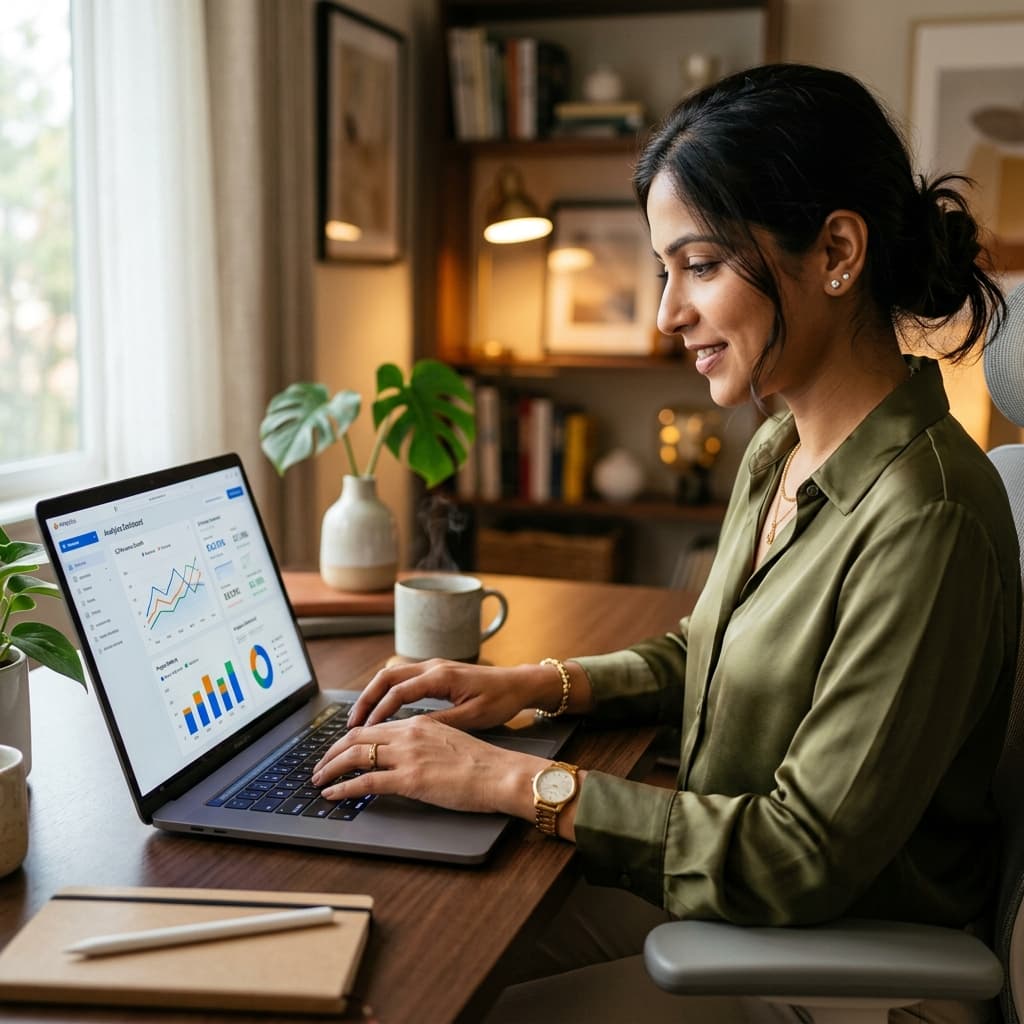 Close-up of a professional woman typing and working on her laptop